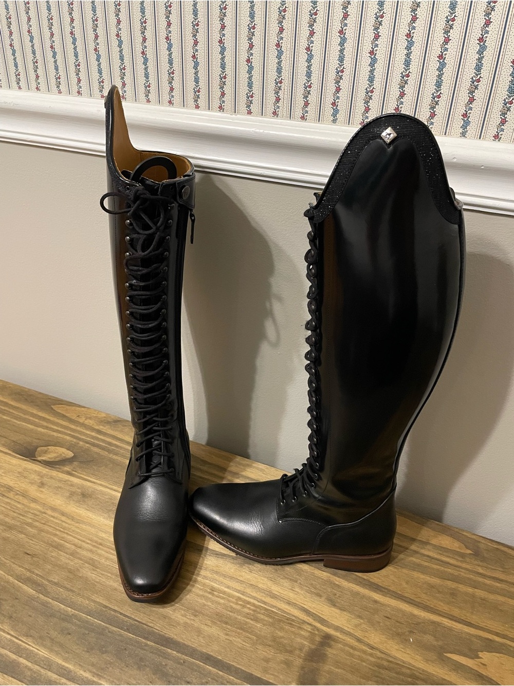 DeNiro Black Lace Up Tall Riding Boots 38 C-M - Picture 1 of 9